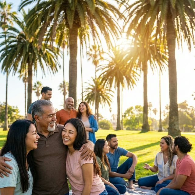 Diverse community gathering in a California park
